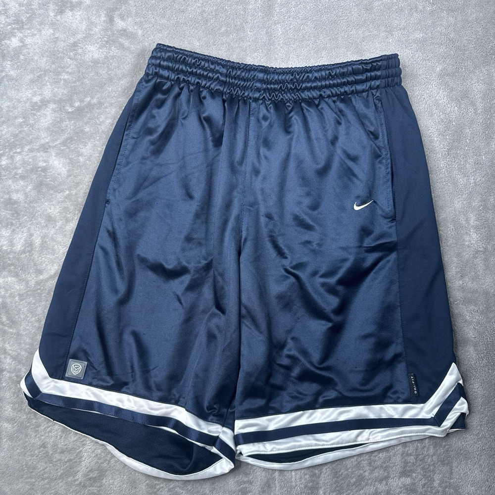 Vintage Nike Basketball Shorts Mens Large Navy Blue Shiny Dazzle Silky Y2K